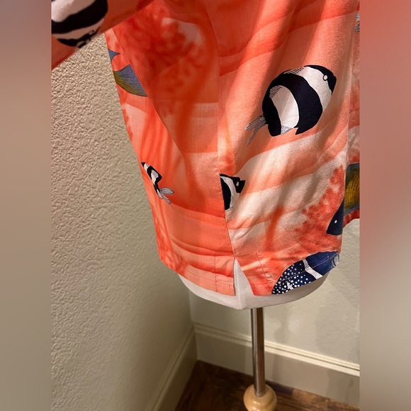 VTG Gottex Hawaiian Tropical Fish Long Sleeve Shirt Blouse Coral S - Picture 3 of 6